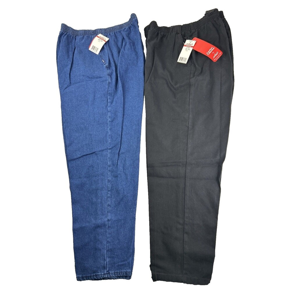 Chic Elastic Pull-On Jeans 20W AVG Plus Blue Black Straight Leg Comfort Pockets